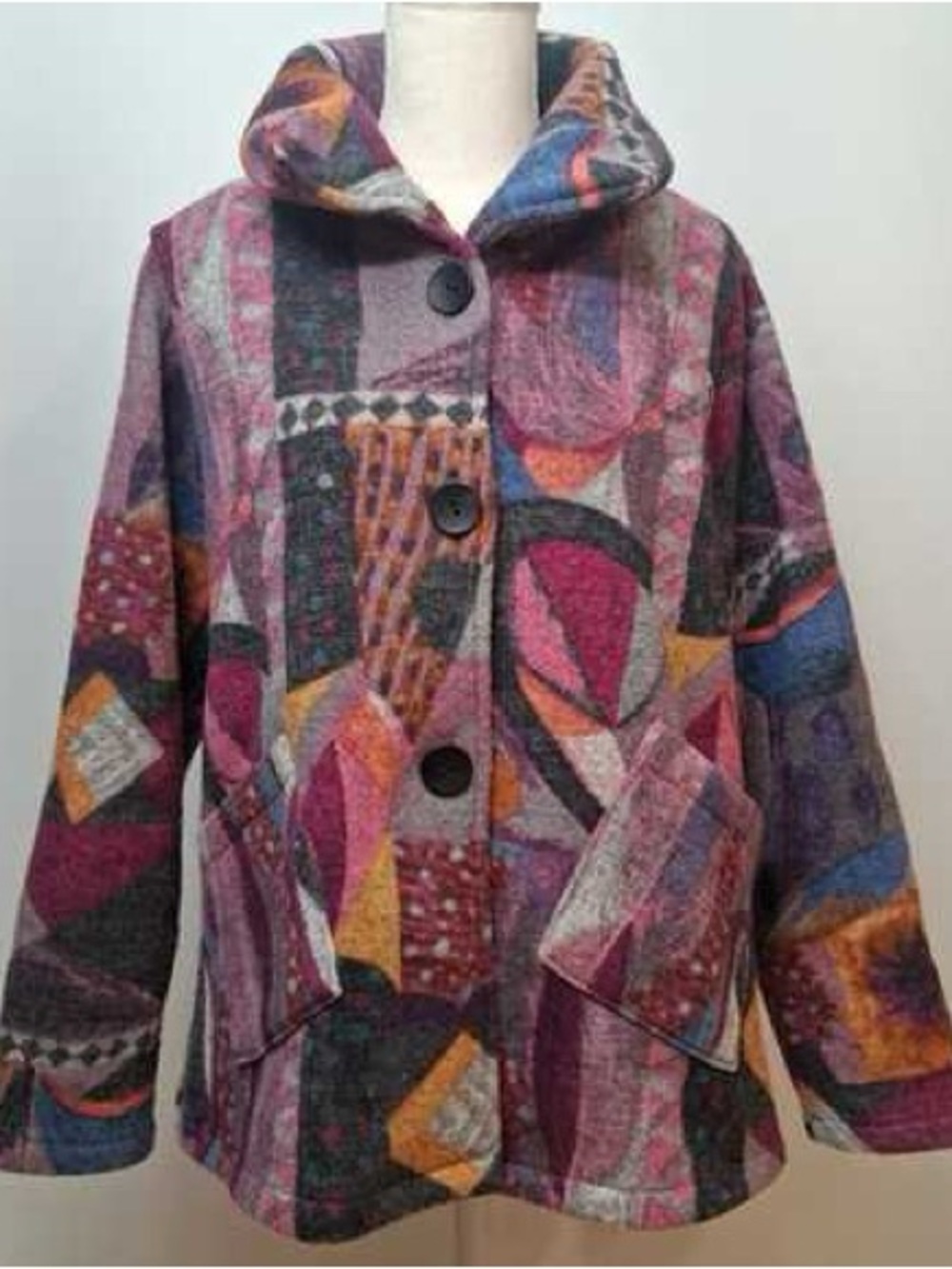 Damee Colorful Funky Wearable Art Fleece Coat featuring a bold, multicolor
